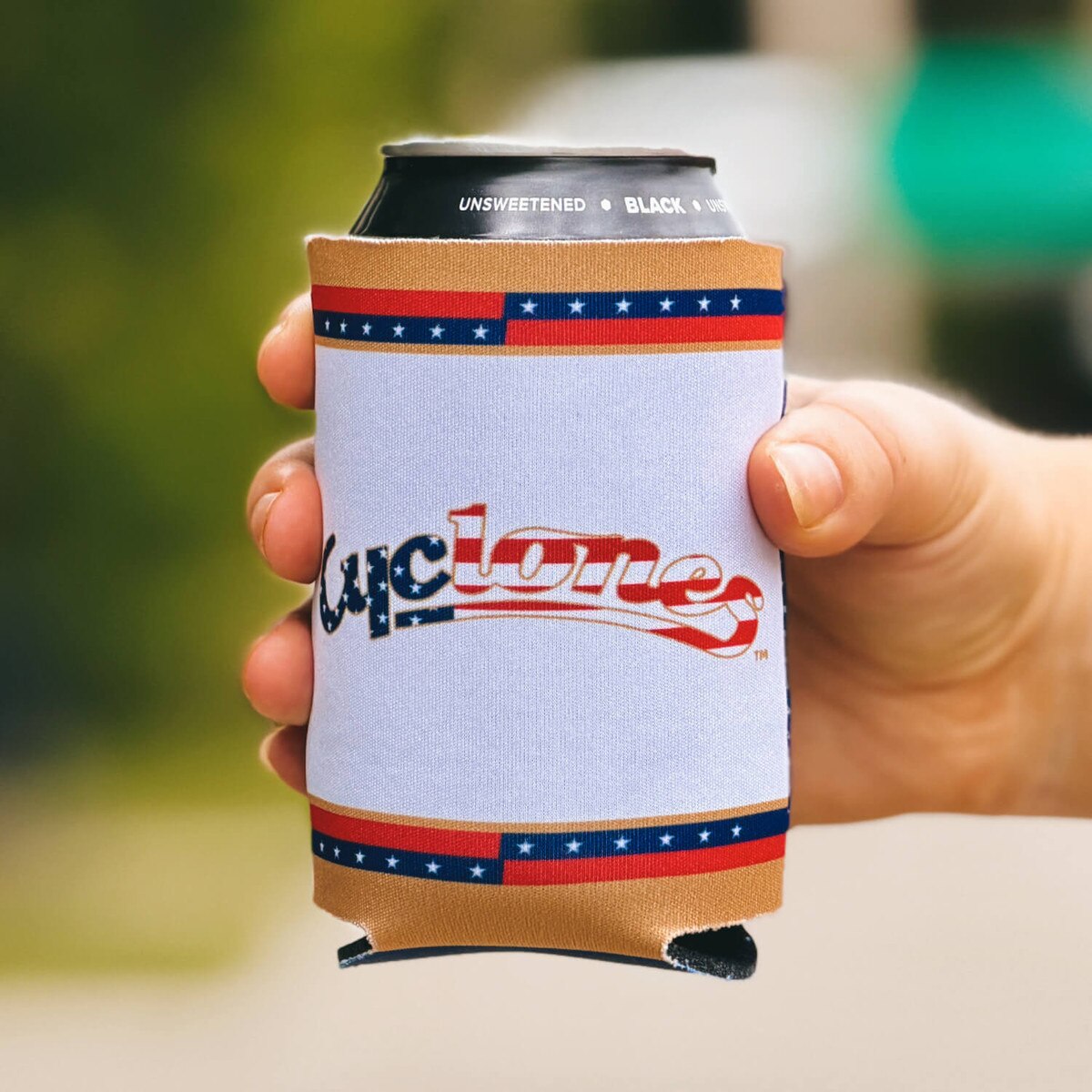 Patriotic I-State Cyclones Script Can Cooler (12oz.)